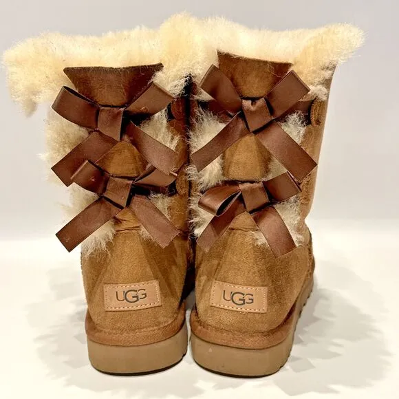 UGG Australia Bailey Bow II Brown Suede Shearling Winter Boots Women's Size 8