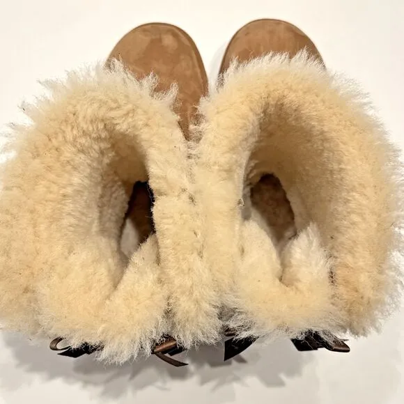 UGG Australia Bailey Bow II Brown Suede Shearling Winter Boots Women's Size 8