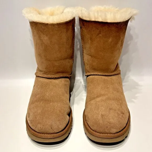 UGG Australia Bailey Bow II Brown Suede Shearling Winter Boots Women's Size 8
