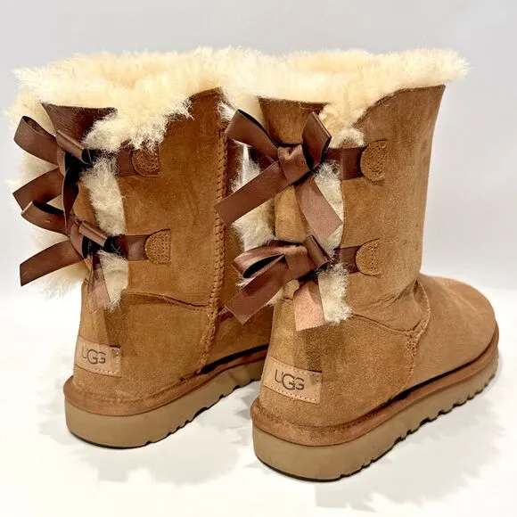 UGG Australia Bailey Bow II Brown Suede Shearling Winter Boots Women's Size 8