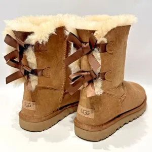 UGG Australia Bailey Bow II Brown Suede Shearling Winter Boots Women's Size 8