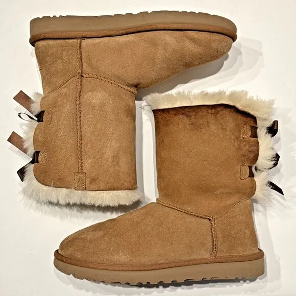 UGG Australia Bailey Bow II Brown Suede Shearling Winter Boots Women's Size 8