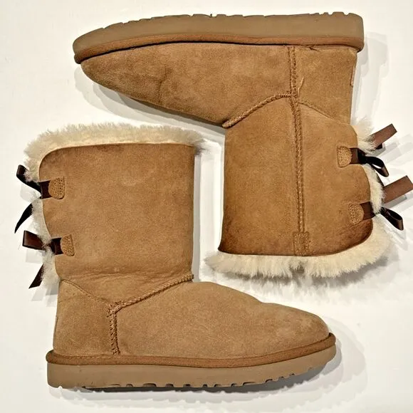 UGG Australia Bailey Bow II Brown Suede Shearling Winter Boots Women's Size 8