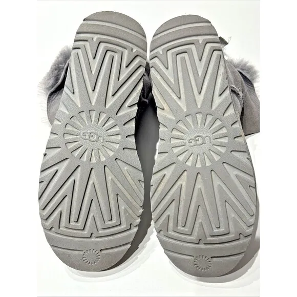 UGG Australia Bailey Bow Mini Gray Suede Shearling Winter Boots Women's Size 8