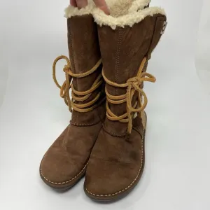 UGG Australia Catalina 1634 Brown Leather Sheepskin Winter Lace Up Boots Womens