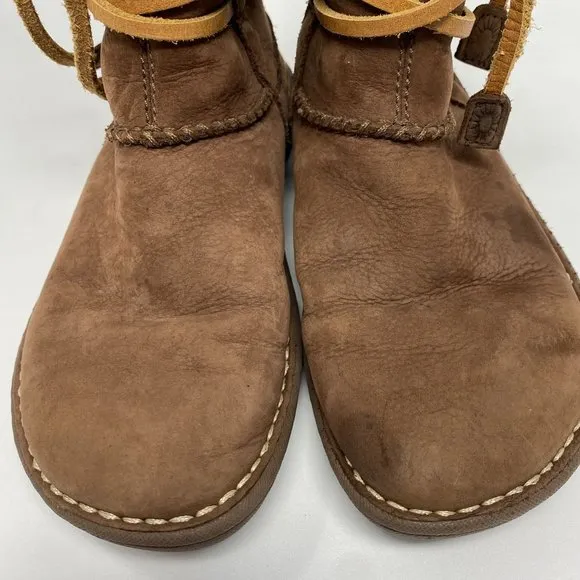 UGG Australia Catalina 1634 Brown Leather Sheepskin Winter Lace Up Boots Womens