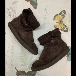 Ugg Australia Nyla Brown Knit Buckle Strap Winter Boots