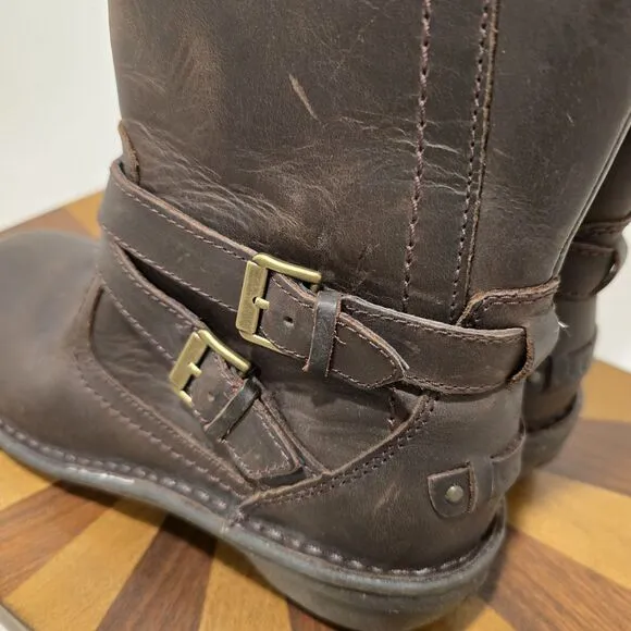 UGG Australia Rosen Riding Boots Brown Leather 7 Womens Wool Fur Lined Winter