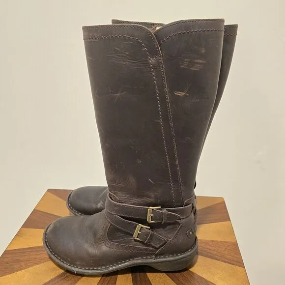 UGG Australia Rosen Riding Boots Brown Leather 7 Womens Wool Fur Lined Winter