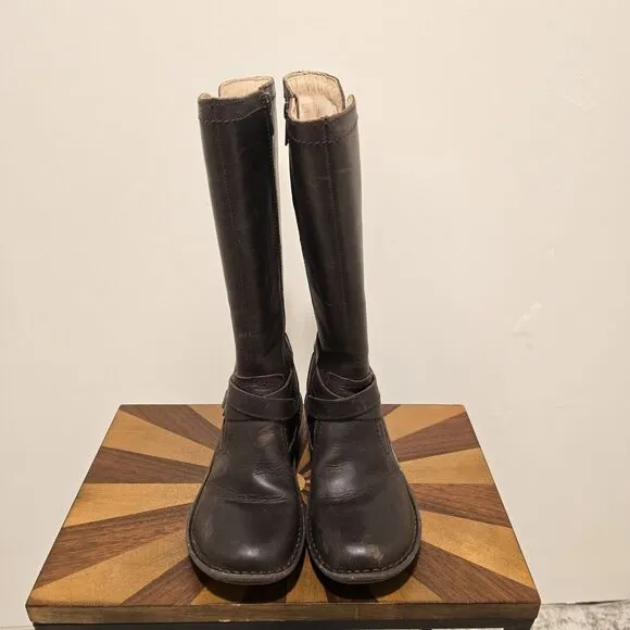 UGG Australia Rosen Riding Boots Brown Leather 7 Womens Wool Fur Lined Winter