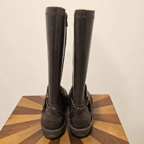 UGG Australia Rosen Riding Boots Brown Leather 7 Womens Wool Fur Lined Winter