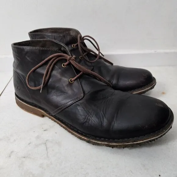 UGG Australia Size 14 Men's Leighton Chukka Brown Leather Lace-Up Men's Boots
