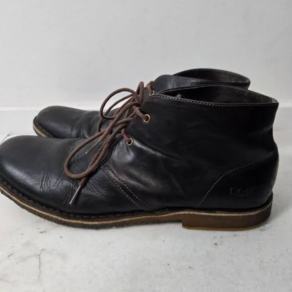 UGG Australia Size 14 Men's Leighton Chukka Brown Leather Lace-Up Men's Boots