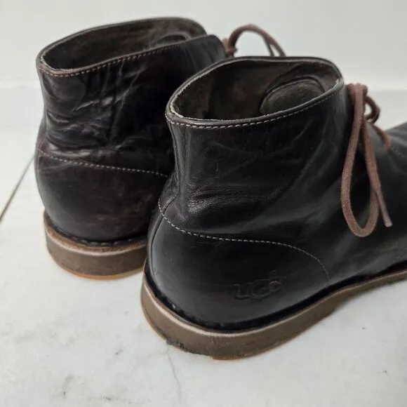 UGG Australia Size 14 Men's Leighton Chukka Brown Leather Lace-Up Men's Boots