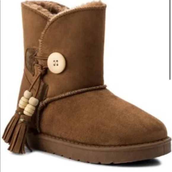 Ugg Bailey Boots Brown Suede w/ Wool &amp; Ugg Button Tassel 7