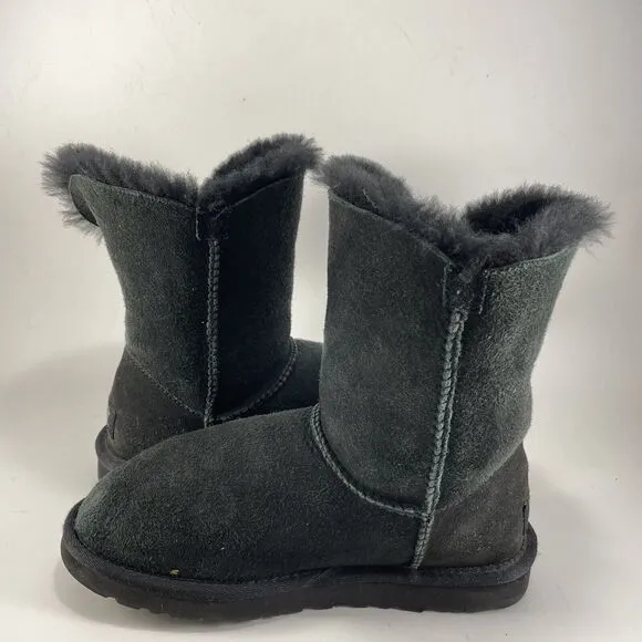 UGG Bailey Bow Shearling Lined Boots Womens Size 5 Black Suede Winter Booties