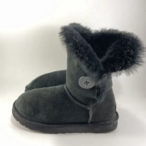 UGG Bailey Bow Shearling Lined Boots Womens Size 5 Black Suede Winter Booties