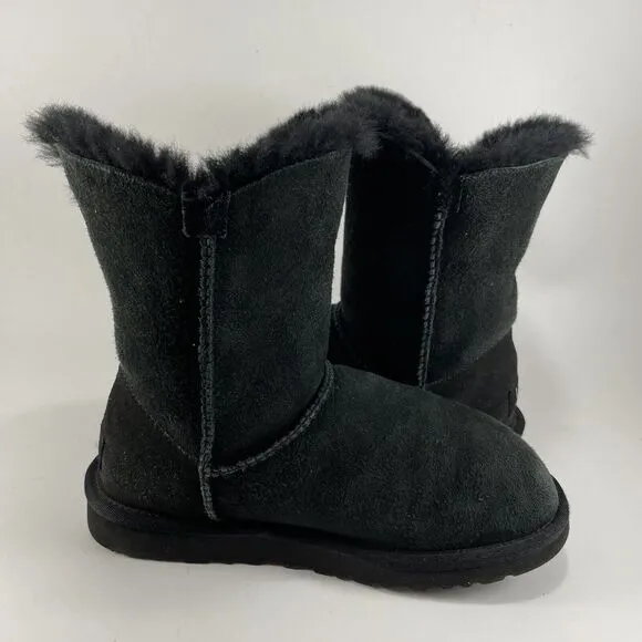UGG Bailey Bow Shearling Lined Boots Womens Size 5 Black Suede Winter Booties
