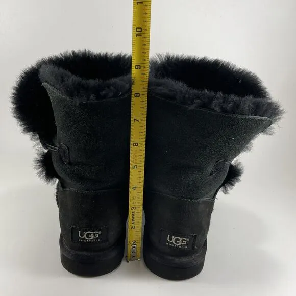 UGG Bailey Bow Shearling Lined Boots Womens Size 5 Black Suede Winter Booties