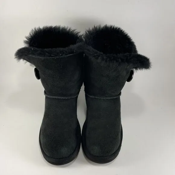 UGG Bailey Bow Shearling Lined Boots Womens Size 5 Black Suede Winter Booties