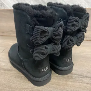 UGG | Bailey Corduroy Bow Boots Black Size 6 NEW
