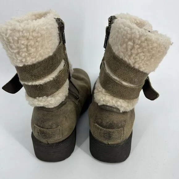 UGG Blayre Boots Size 7.5 Women Brown Suede Leather Sherpa Lined Ankle Winter
