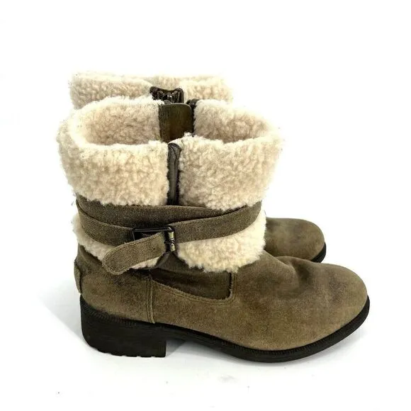 UGG Blayre Boots Size 7.5 Women Brown Suede Leather Sherpa Lined Ankle Winter