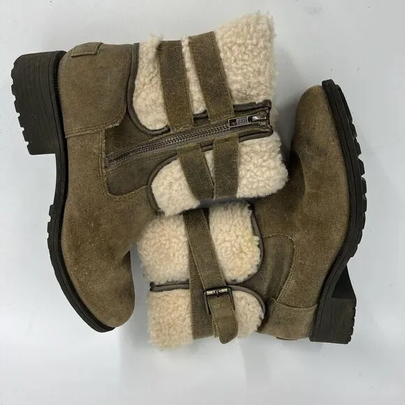 UGG Blayre Boots Size 7.5 Women Brown Suede Leather Sherpa Lined Ankle Winter