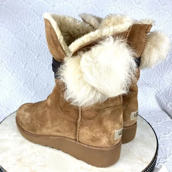 UGG Brita Fur Lined Winter Boots Womens Size 8 Chestnut Brown Leather Booties