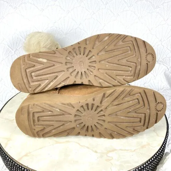 UGG Brita Fur Lined Winter Boots Womens Size 8 Chestnut Brown Leather Booties