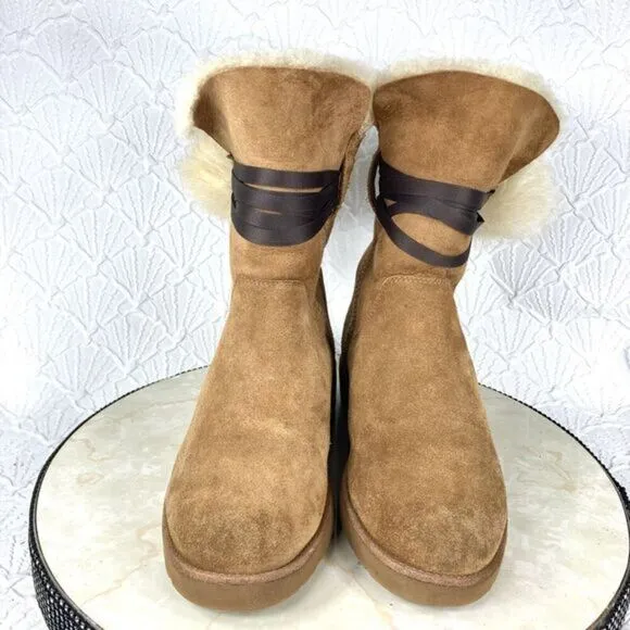 UGG Brita Fur Lined Winter Boots Womens Size 8 Chestnut Brown Leather Booties