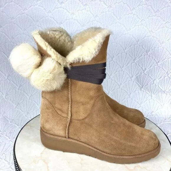 UGG Brita Fur Lined Winter Boots Womens Size 8 Chestnut Brown Leather Booties