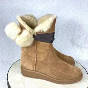 UGG Brita Fur Lined Winter Boots Womens Size 8 Chestnut Brown Leather Booties