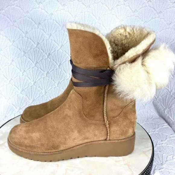 UGG Brita Fur Lined Winter Boots Womens Size 8 Chestnut Brown Leather Booties