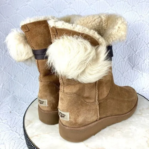 UGG Brita Fur Lined Winter Boots Womens Size 8 Chestnut Brown Leather Booties