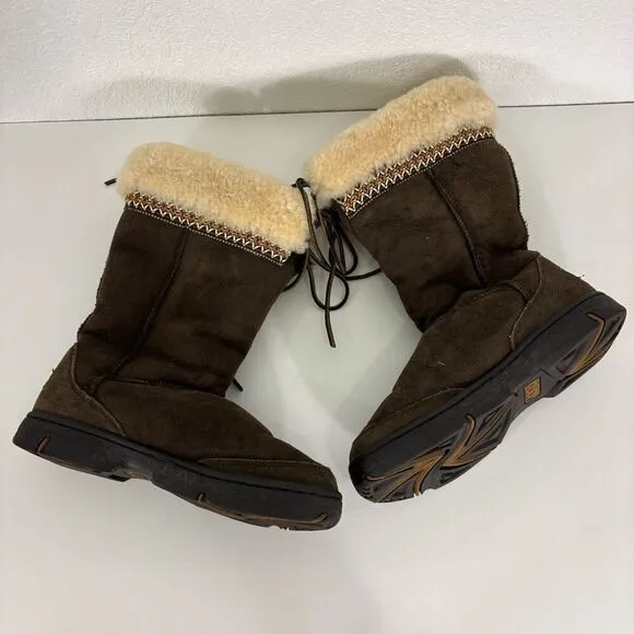 UGG Brown Suede Fur Lined Fur Top Tall Winter Boots