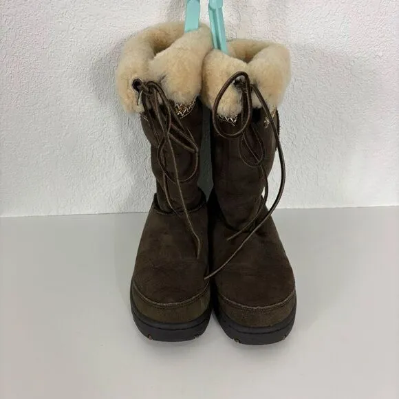 UGG Brown Suede Fur Lined Fur Top Tall Winter Boots