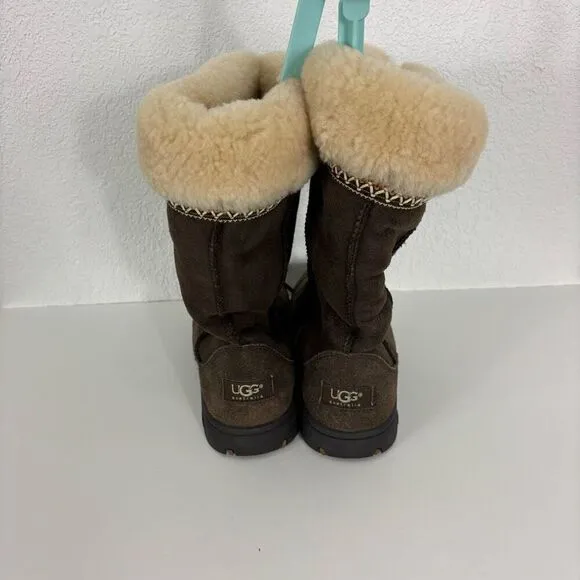 UGG Brown Suede Fur Lined Fur Top Tall Winter Boots