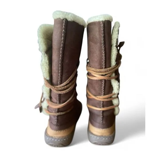 UGG Catalina 1634 Brown Leather Sheepskin Winter Lace Up Boots Women's Size 6