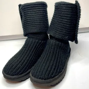 Ugg Classic Cardy Boots Fur Insole Knit Buttons Winter Wool Blend Black Womens 6