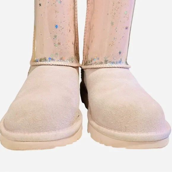 UGG Classic II Clear Glitter Pink Kids Winter Boots Size 4​​​​