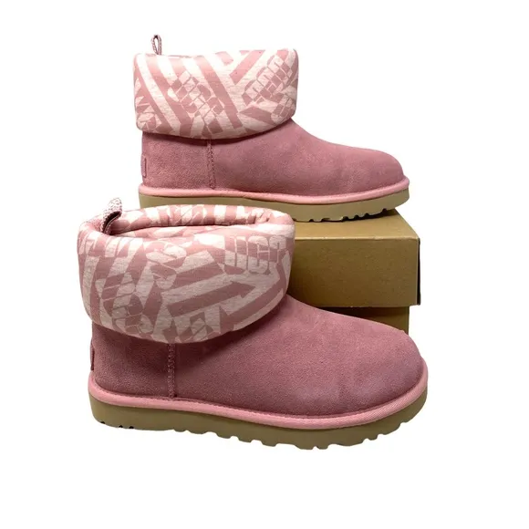 UGG Classic Mini Jersey Boots Winter Suede Stripe Pink Women Size 1136674 BLUS