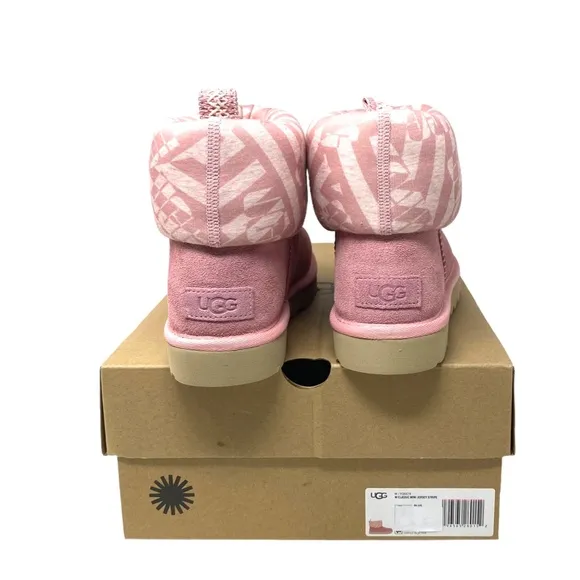 UGG Classic Mini Jersey Boots Winter Suede Stripe Pink Women Size 1136674 BLUS