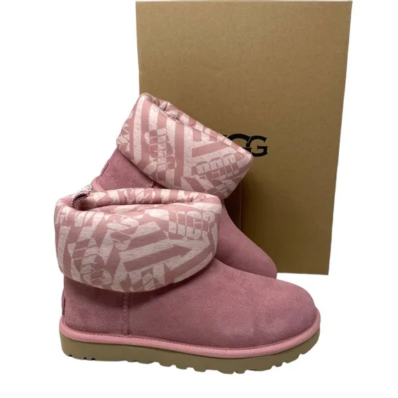 UGG Classic Mini Jersey Boots Winter Suede Stripe Pink Women Size 1136674 BLUS