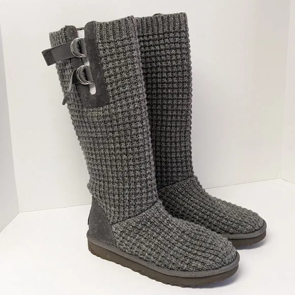 UGG Classic Solene Tall Knit Boots, Grey, Women's 9 M