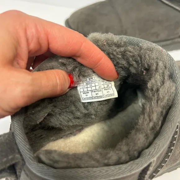 Ugg Classic Ultra Mini Boots Women 9 Gray Suede Sheepskin Lined Comfort Casual