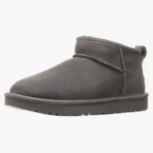 Ugg Classic Ultra Mini Boots Women 9 Gray Suede Sheepskin Lined Comfort Casual