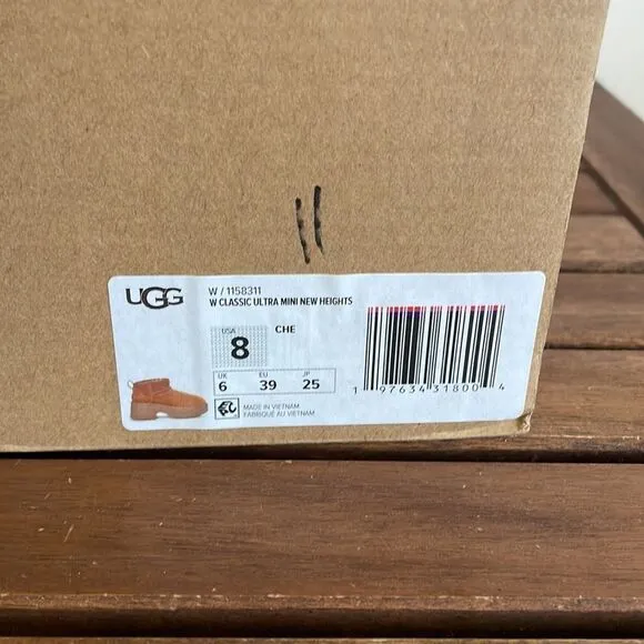 UGG Classic Ultra Mini New Heights Boots Chestnut USA Women Size 8/UK 6/EU 39