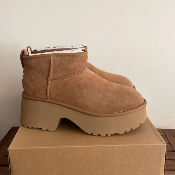 UGG Classic Ultra Mini New Heights Boots Chestnut USA Women Size 8/UK 6/EU 39