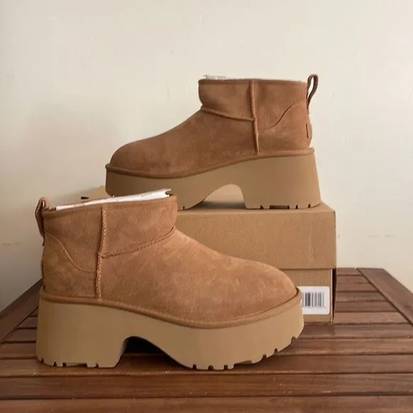 UGG Classic Ultra Mini New Heights Boots Chestnut USA Women Size 8/UK 6/EU 39